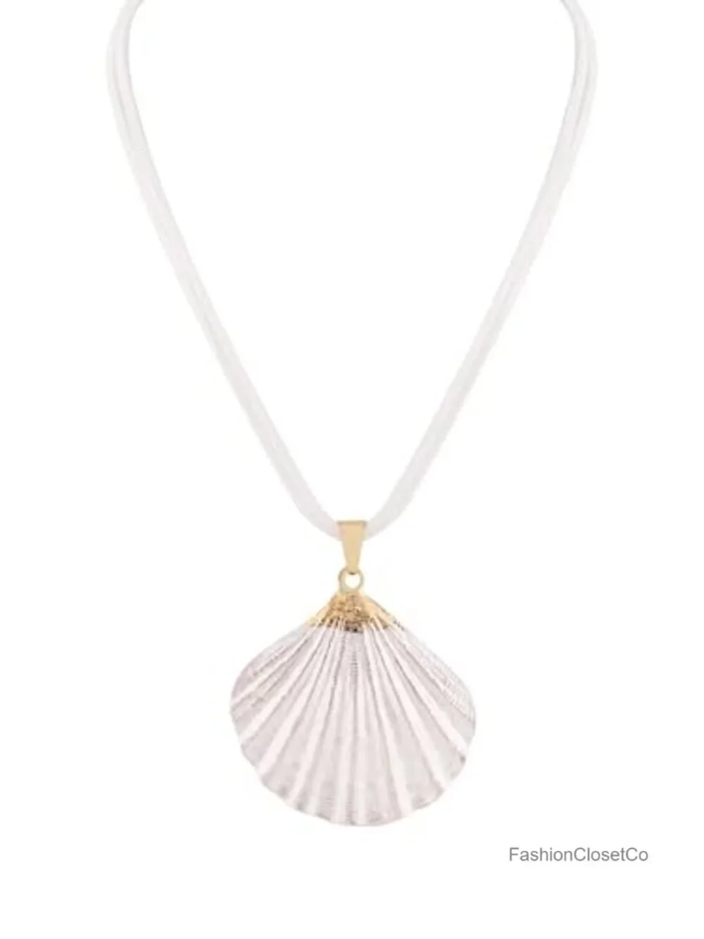 Chunky White Seashell Cord Necklace with Lobster Clasp
